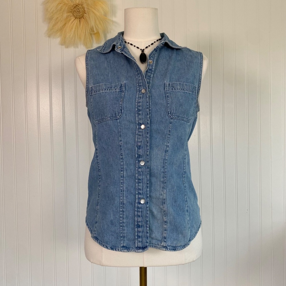 Vintage NY Jeans Womens Denim Country Cowgirl Pearl Snap Button Top Size S Boho